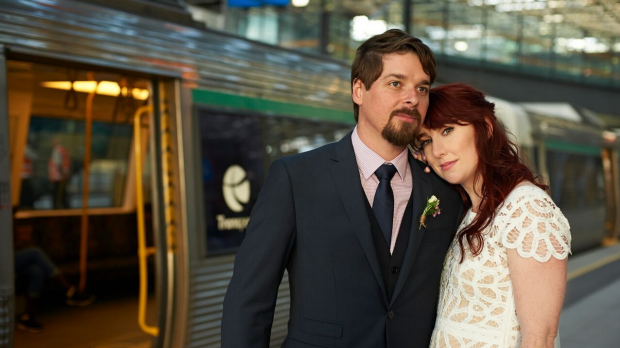 Article image for Perth newlyweds ditch the limo… for the train