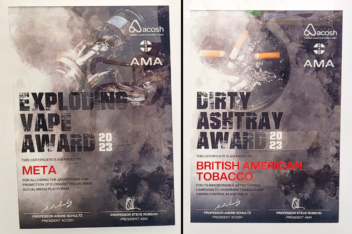 Article image for Dirty ashtrays and exploding vapes: Meta, BAT dishonourably ‘awarded’