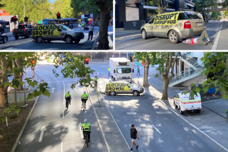 BREAKING: Protester chains self to car, brings CBD to standstill