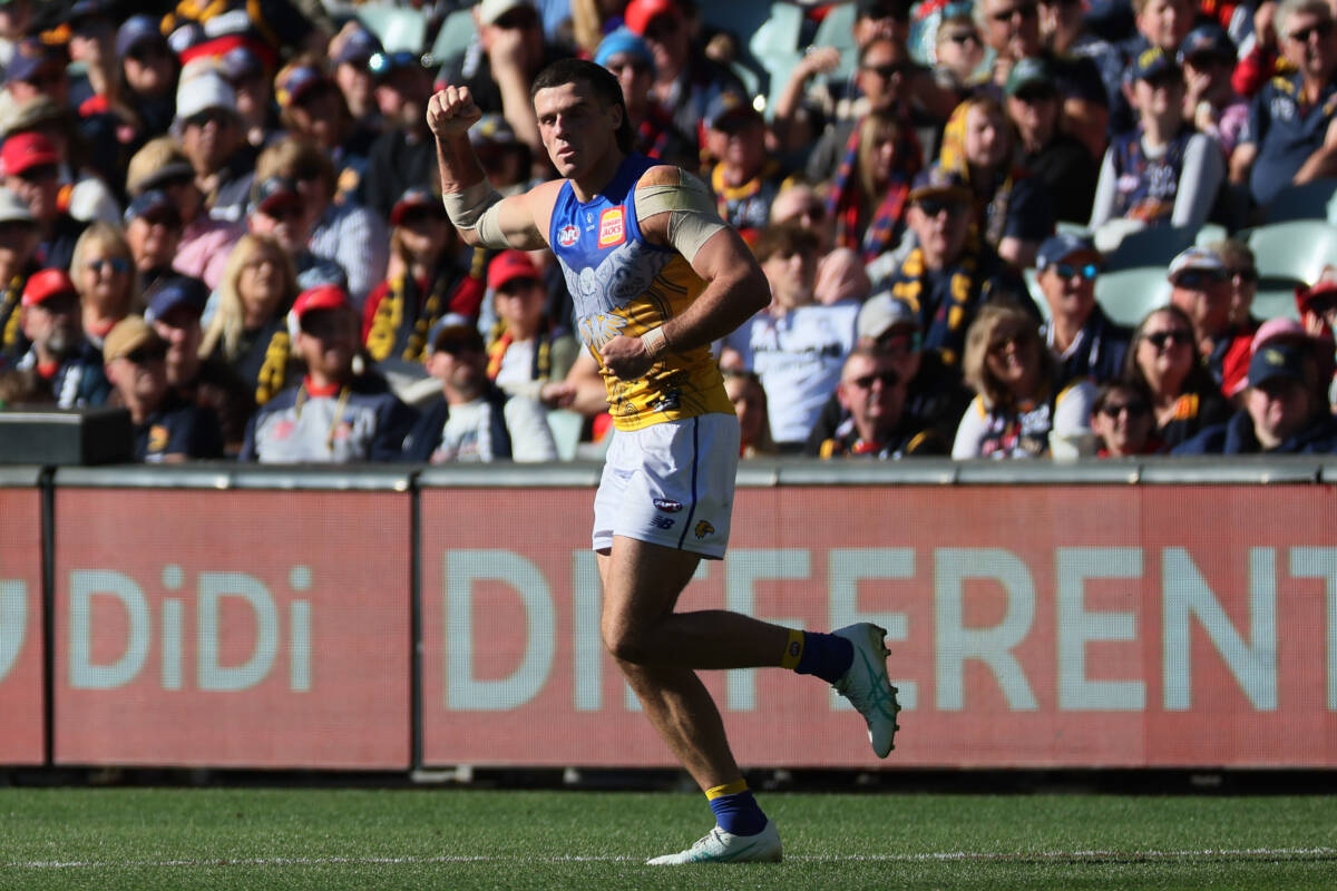 Jake Waterman celebrates a goal.