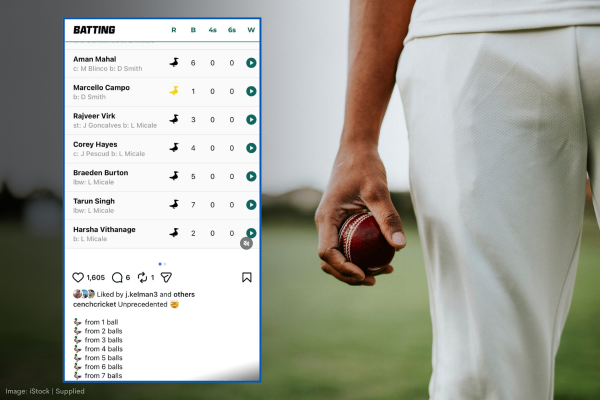 Article image for Seven ducks at the crease as innings collapses before drinks