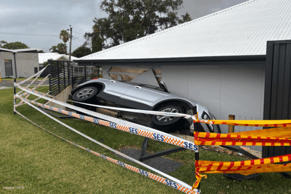 Incredible escape as car wedges in 'baffling' position