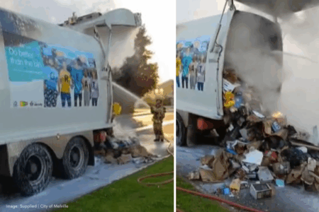 Rubbish truck fire sparks battery disposal warning